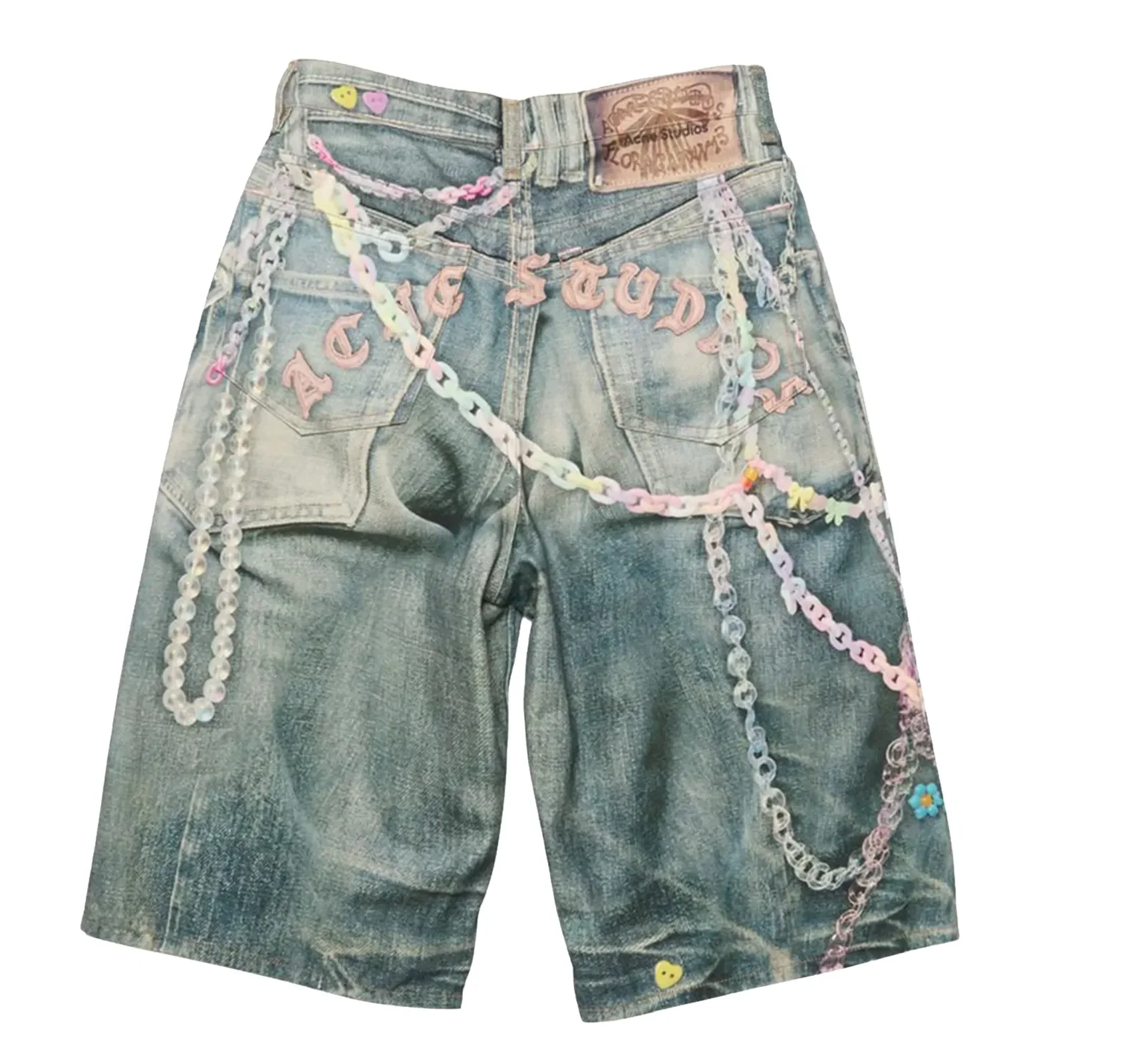 Acne Studios 'Keychain Print' Loose Fit Denim Shorts - Image 2