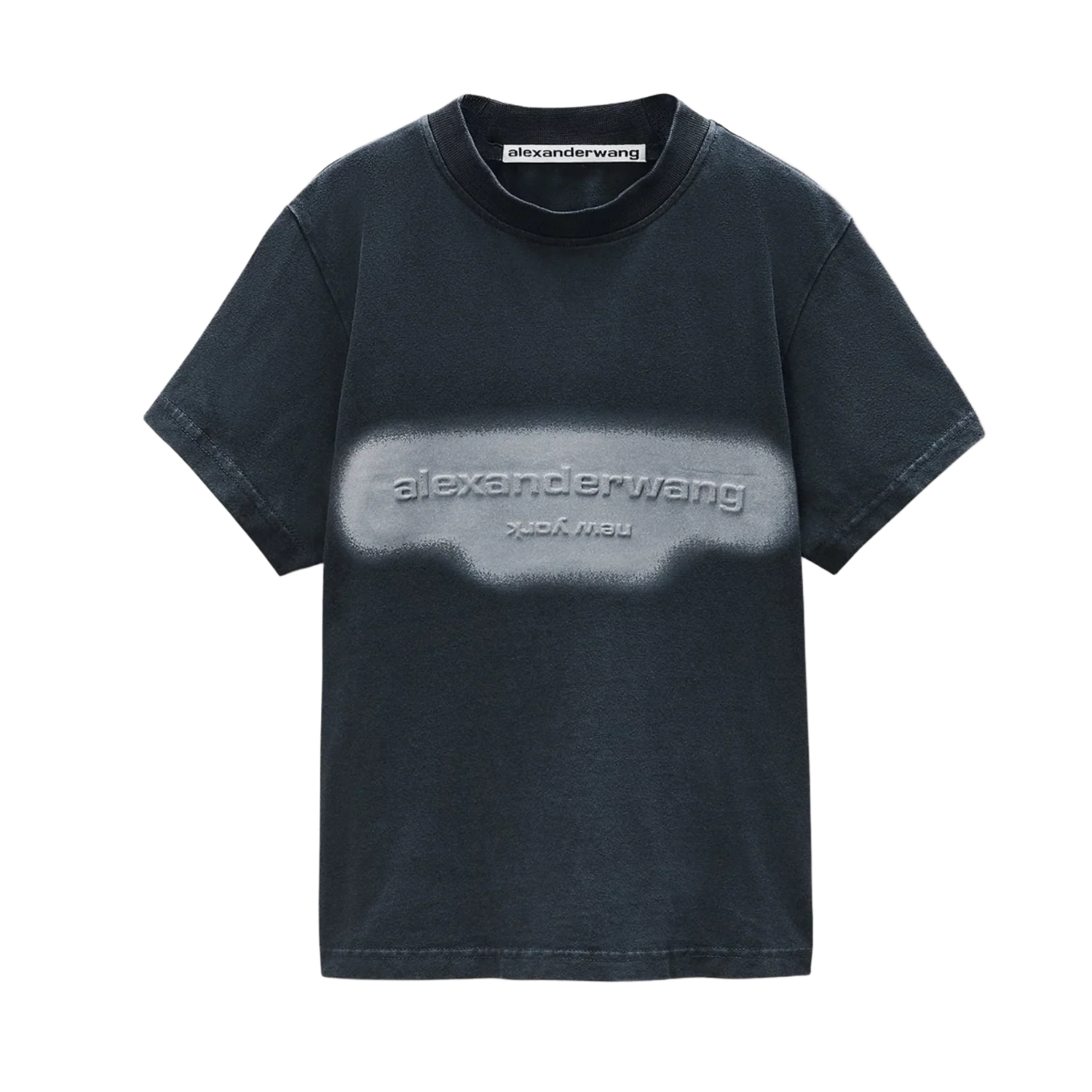 Alexander Wang 'Embossed Logo' Shrunken Washed Black Tee