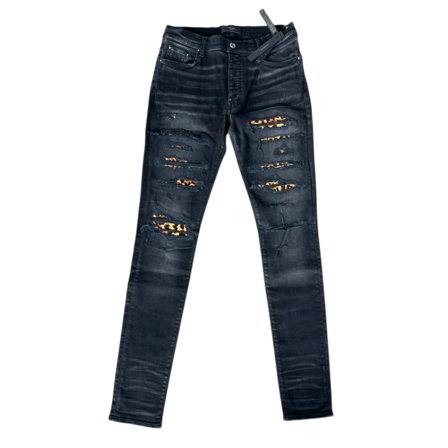 Amiri 'Leopard Patch Aged Black Thrasher' Jeans