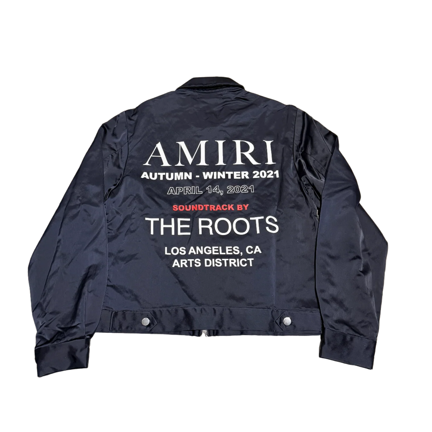 Amiri 'The Roots' Navy Satin Zip Up Jacket - Image 2