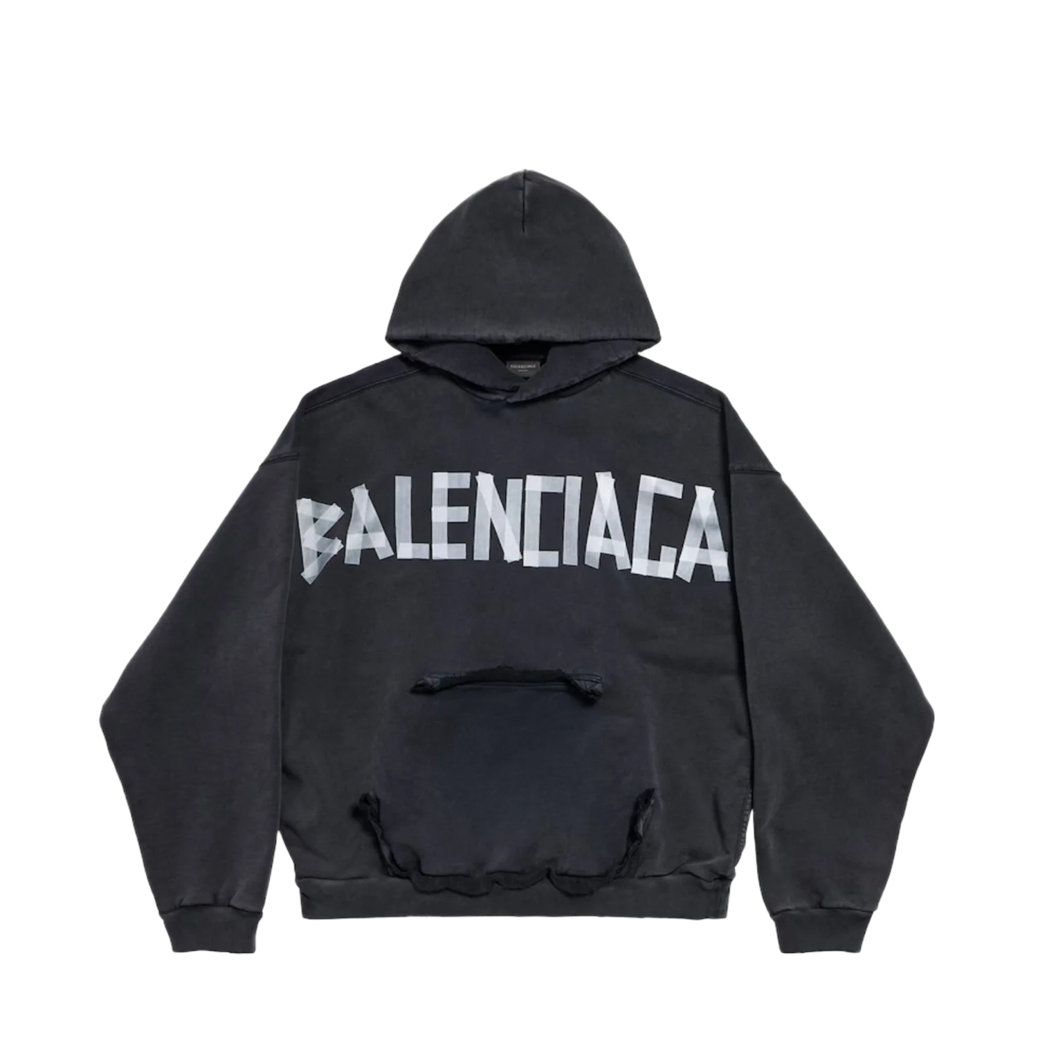 Balenciaga 'Distressed Tape Logo' Black Hoodie - Image 2
