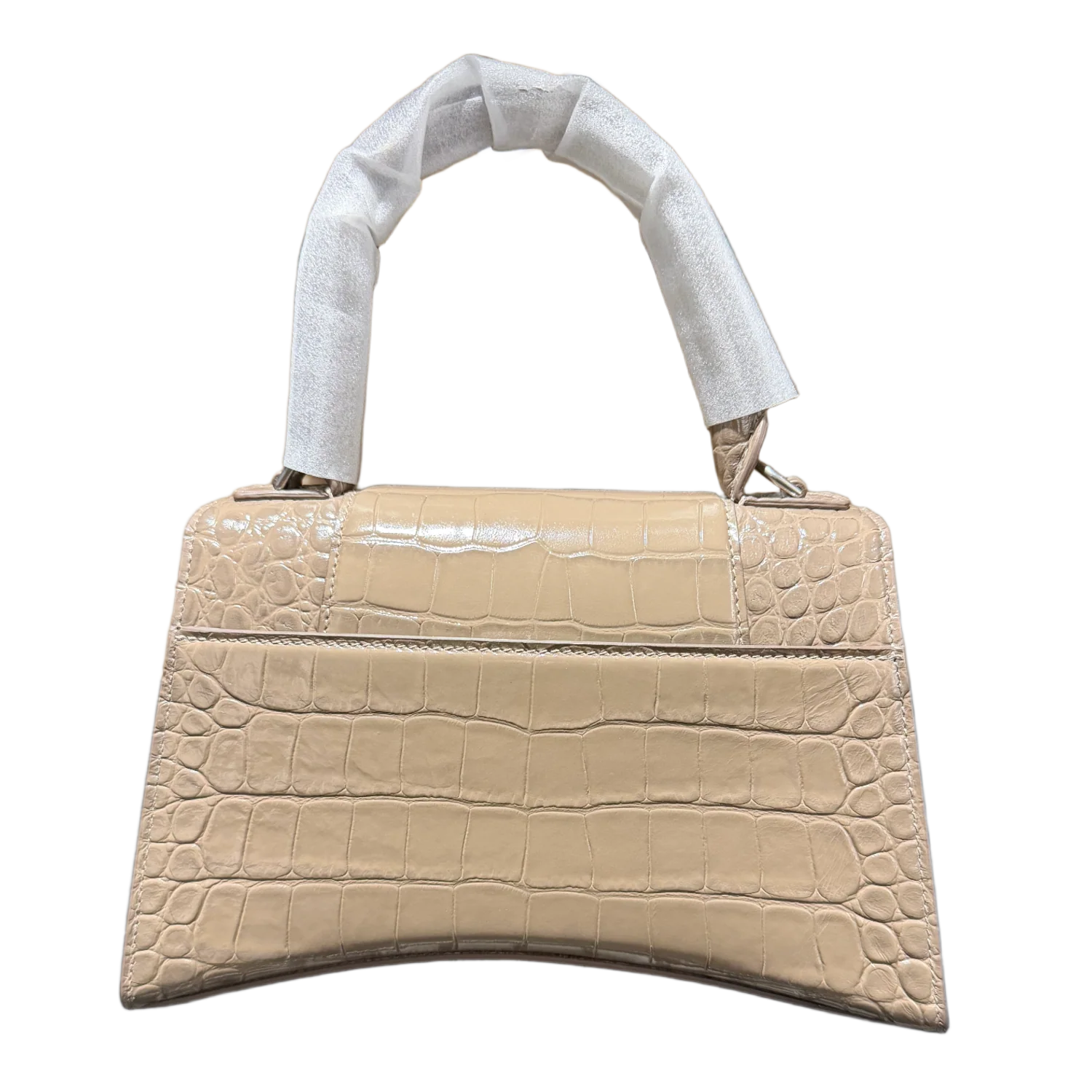 Balenciaga Hourglass S 'Crocodile Embossed' Beige Shiny Leather Gold Hardware Handbag - Image 2