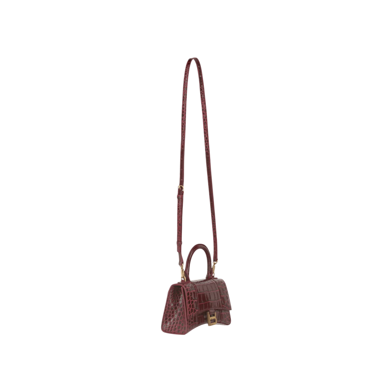 Balenciaga Hourglass S 'Crocodile Embossed Calfskin' Burgundy Dark Red Gold Hardware Handbag - Image 3