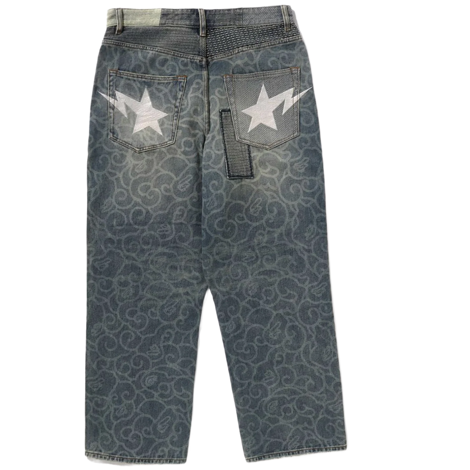 BAPE Cloud Camo Jacquard Upcycled Relaxed Fit 13 oz Denim Pants Indigo - Image 2