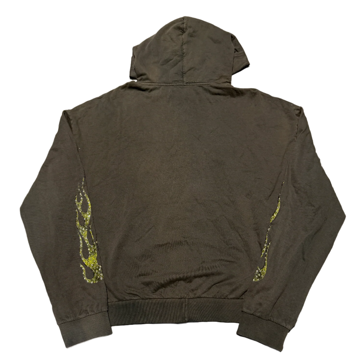 Bossi 'Yellow Flames' Vintage Grey Zip Up Hoodie - Image 2