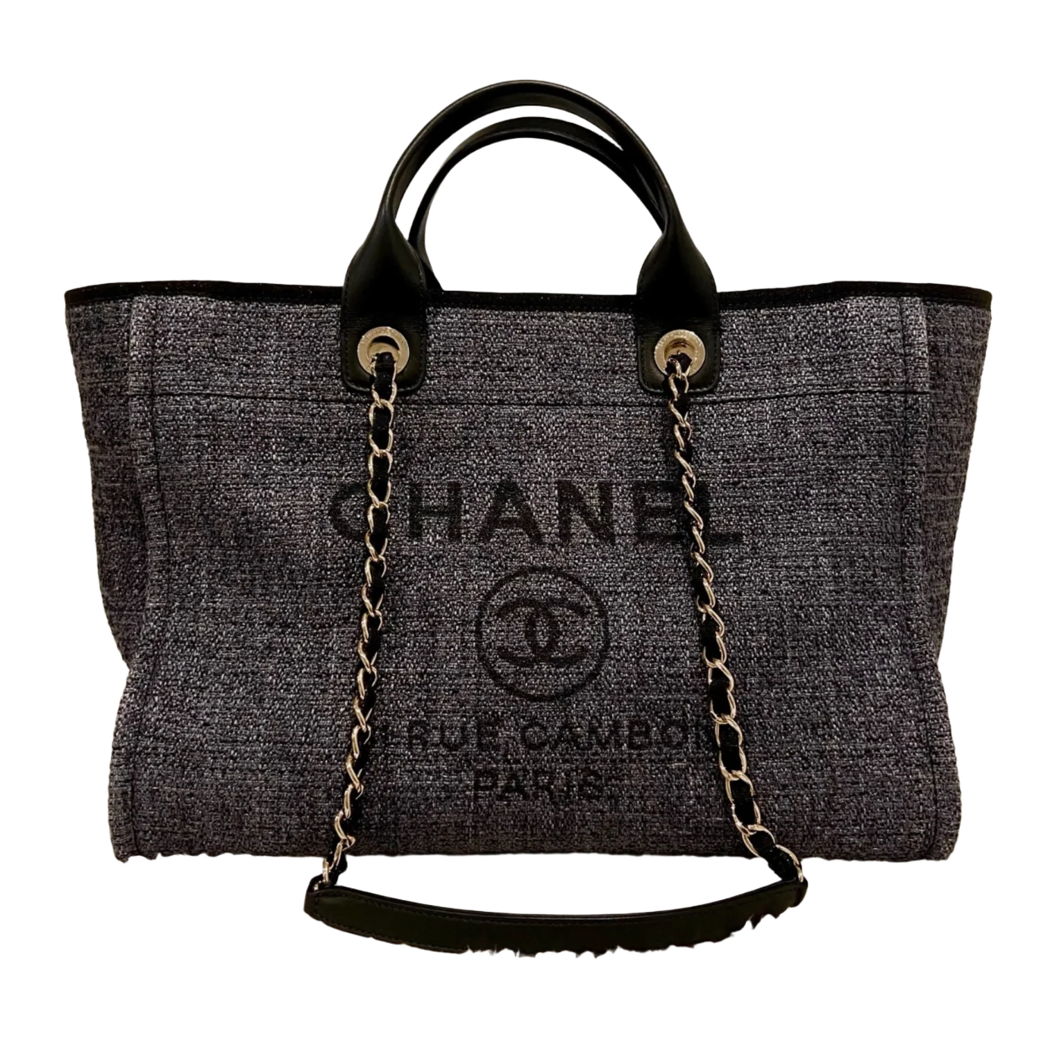 Chanel '19C Large Black Tweed' Deauville Shopping Tote Gold Hardware
