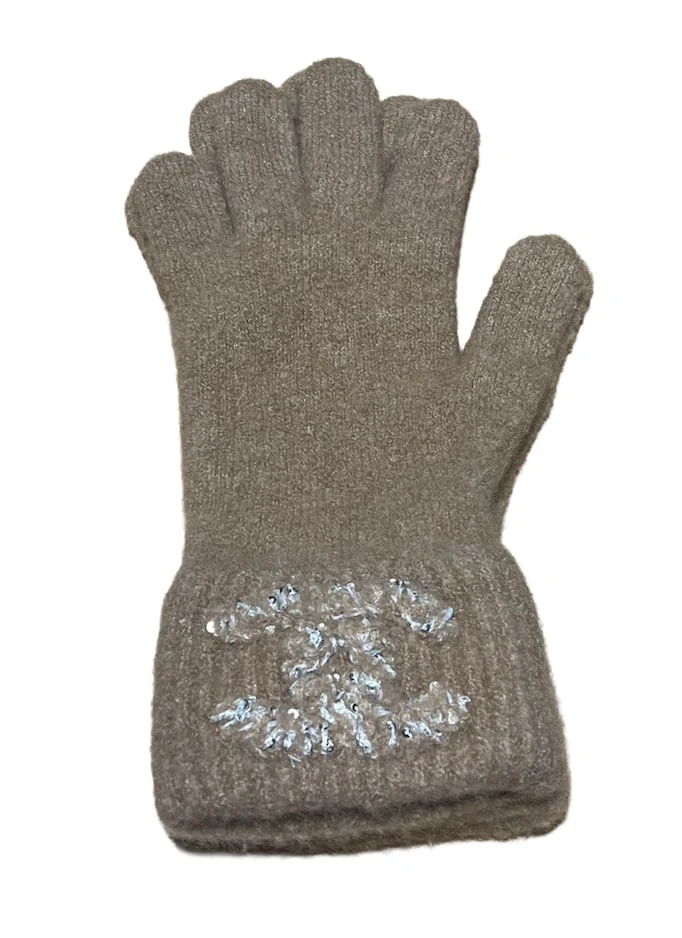 Chanel 'Beige' Cashmere Sequin Gloves - Image 2