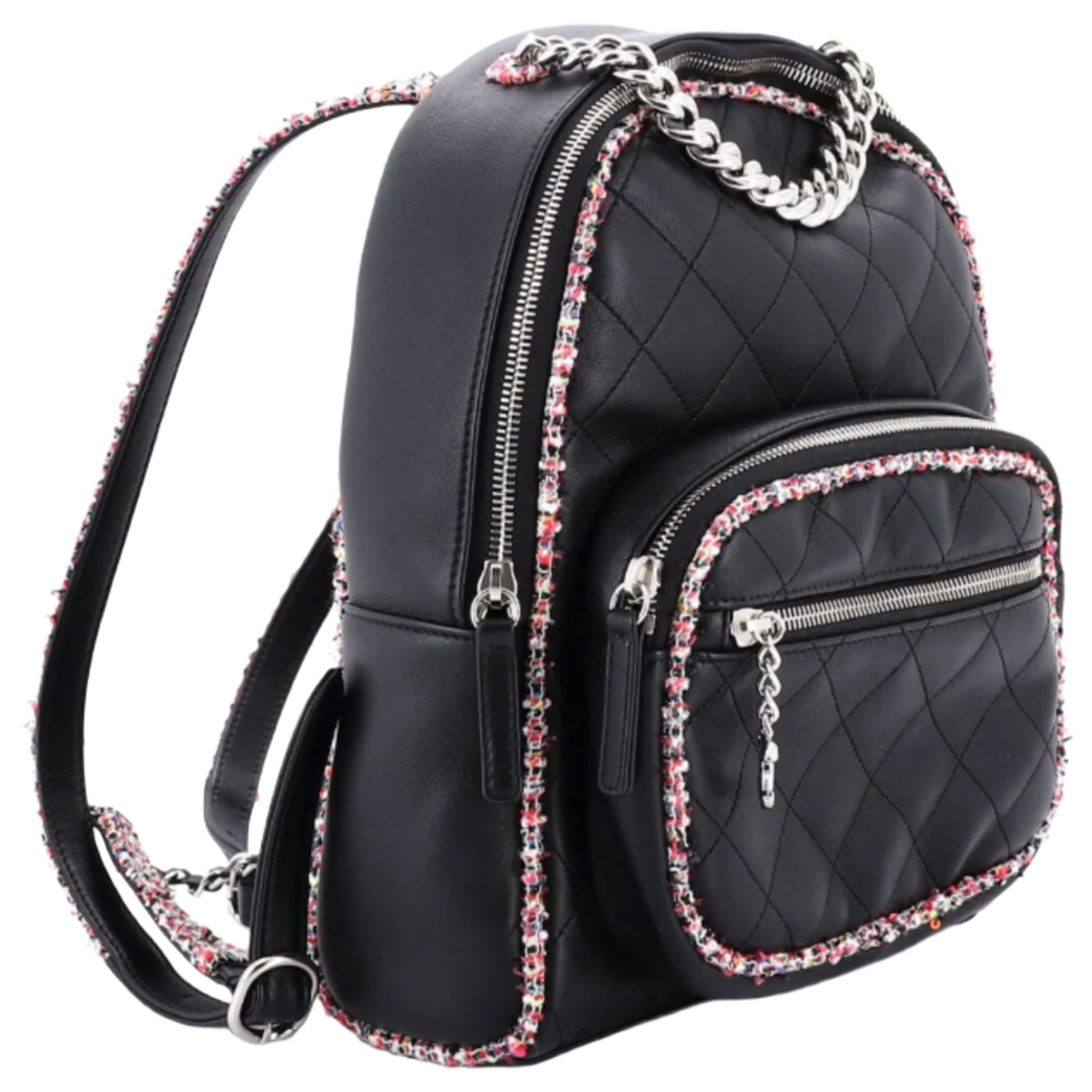 Chanel 'Elegant Trim' Quilted Leather Tweed Navy Backpack - Image 2