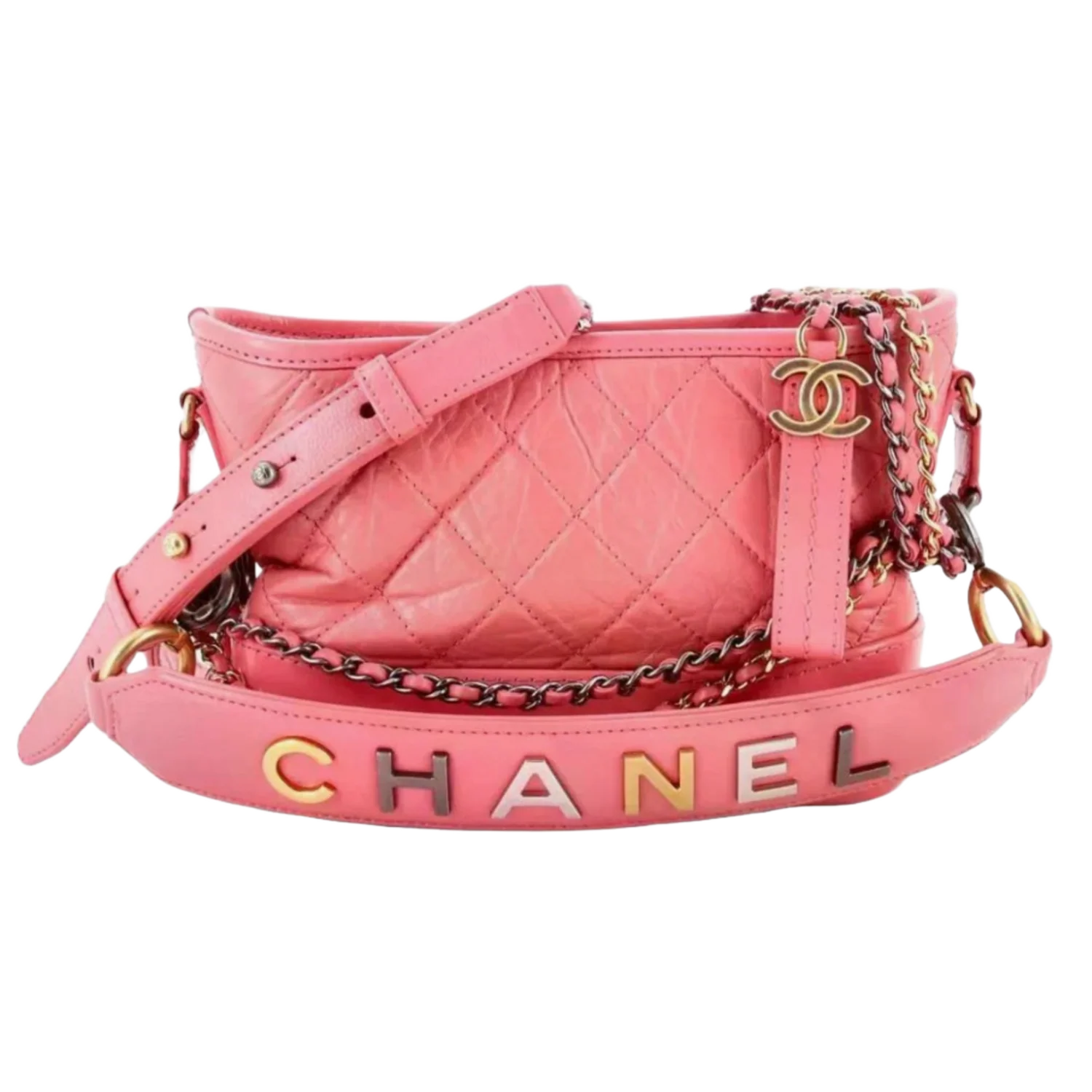 Chanel 'Gabrielle Hobo' Pink Quilted Aged Small Calfskin Bag