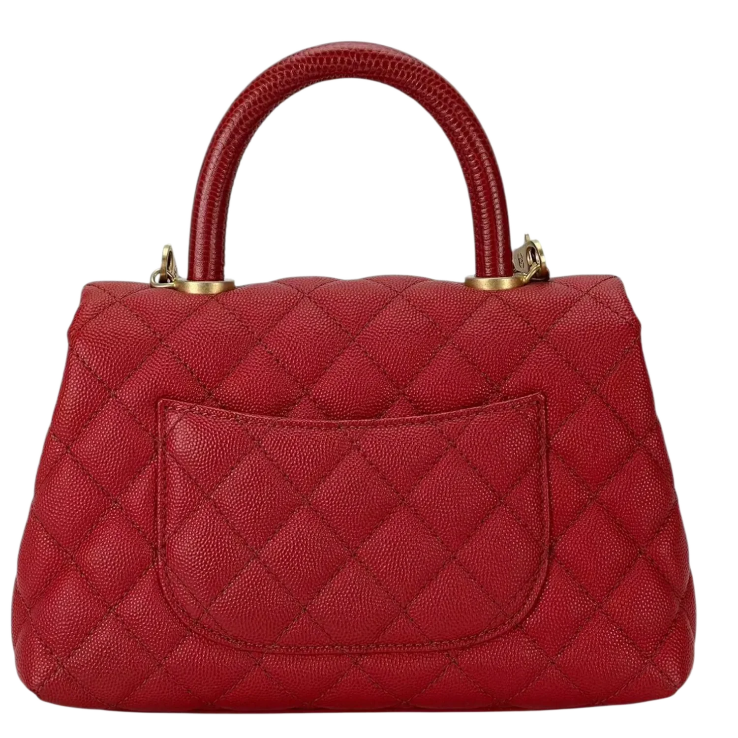 Chanel 'Red' Caviar Lizard Embossed Quilted Mini Coco Handle Flap Bag - Image 2