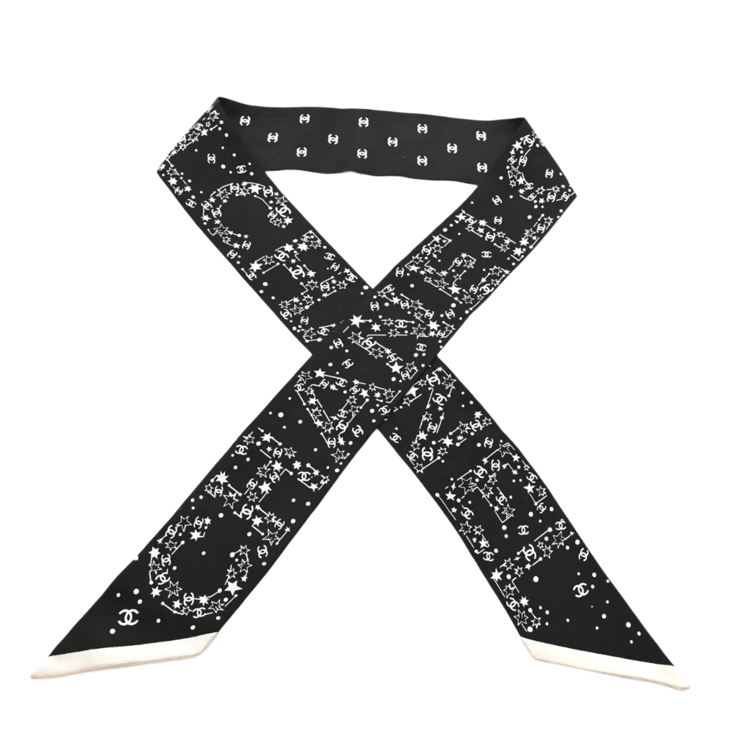 Chanel Silk 'CHANEL' Constellation Logo Slim Bandeau Scarf