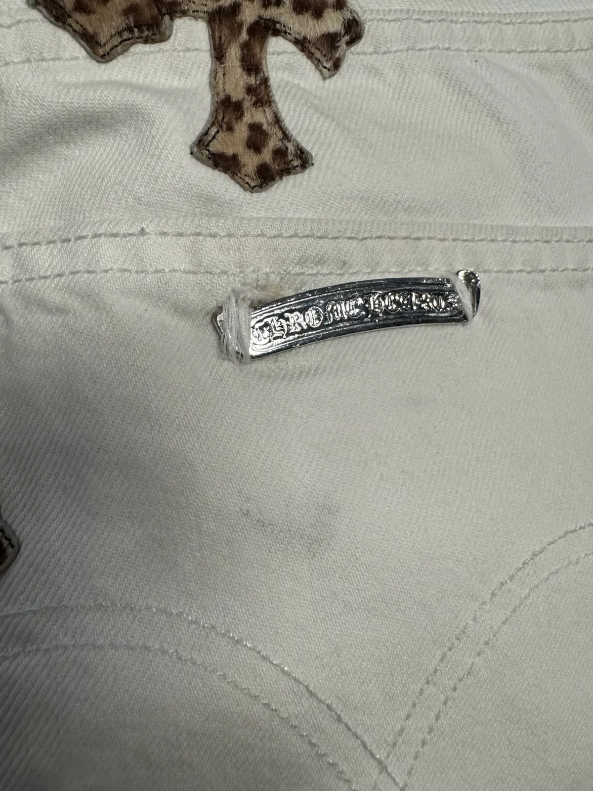Chrome Hearts '12 Cheetah Patch' White Jeans - Image 4