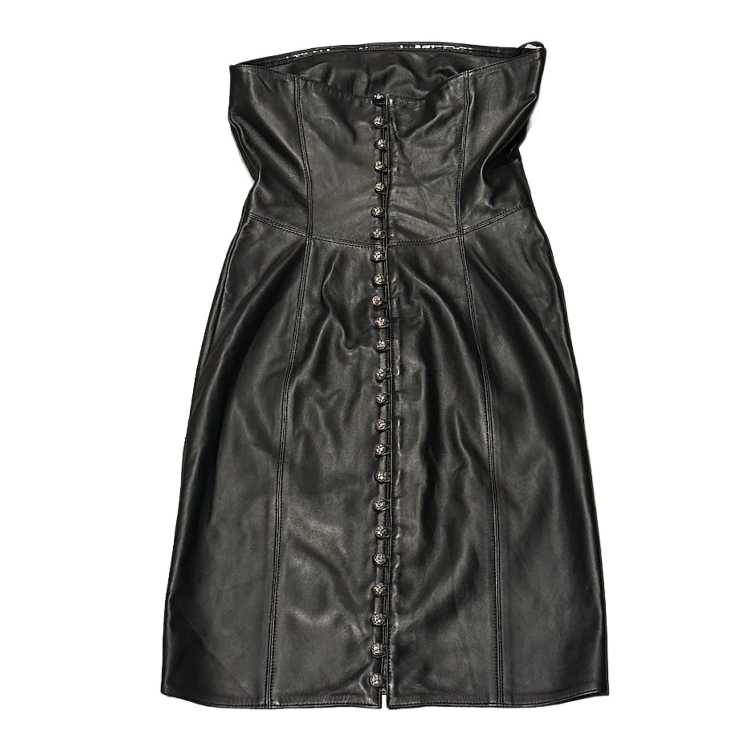 Chrome Hearts 'Black' Multibutton Strapless Leather Dress - Image 2