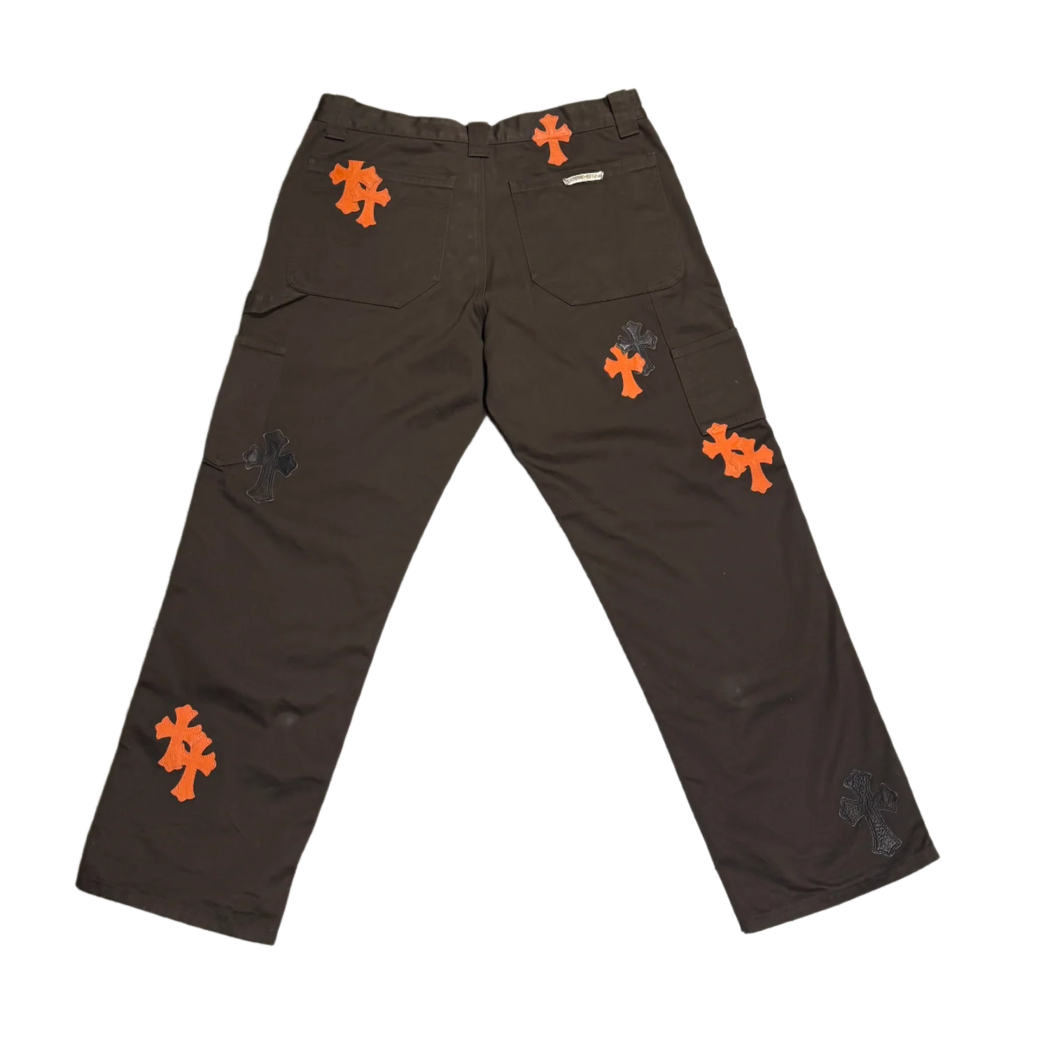 Chrome Hearts 'Black/Orange Cross Patches' Brown Double Knee Carpenter Pants - Image 2