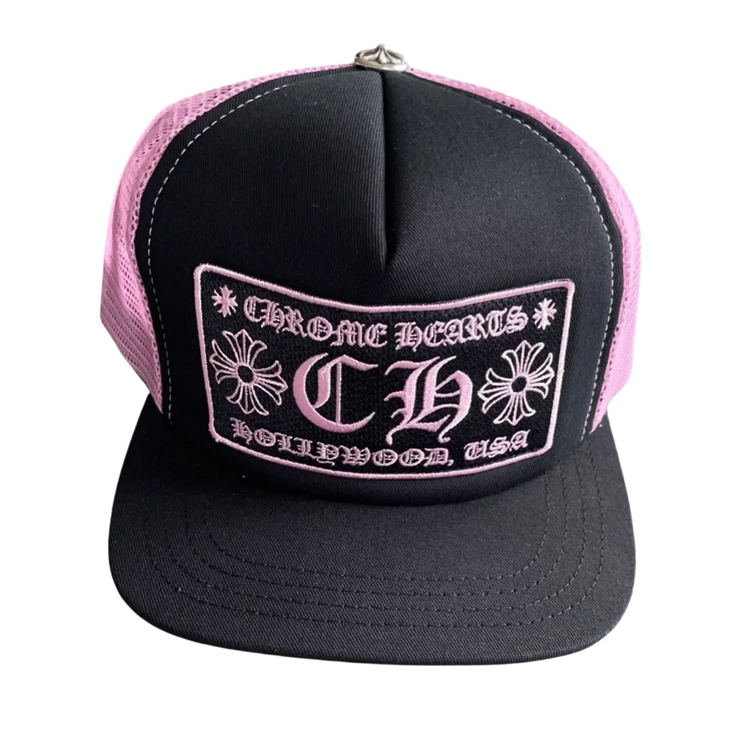 Chrome Hearts CH Pink Black Trucker Hat