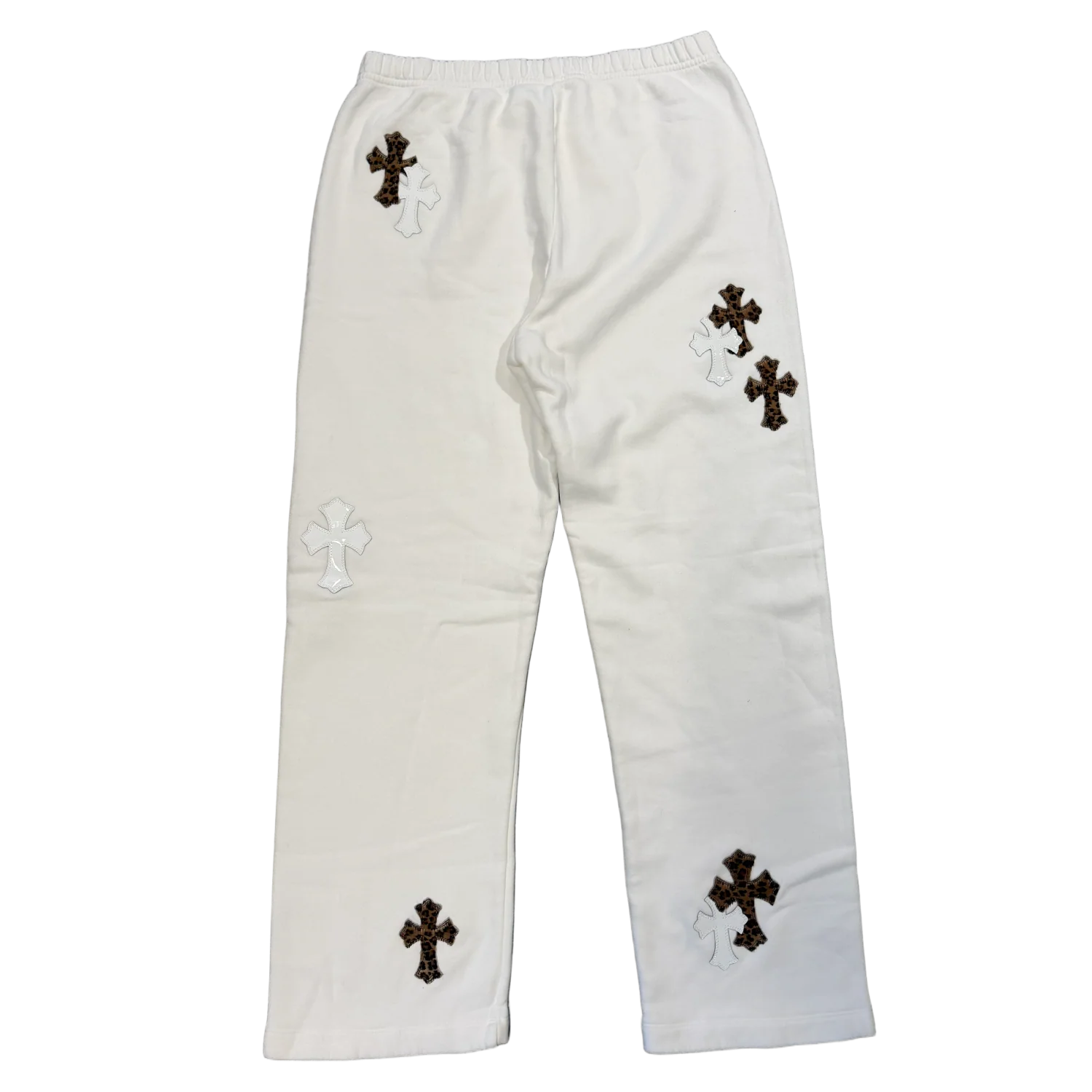 Chrome Hearts 'Cheetah and White Leather Patches' White Sweatpants - Image 2