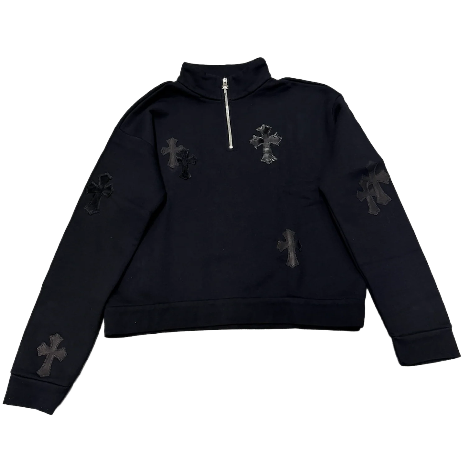 Chrome Hearts 'Cross Patch Pony Hair Patent Leather' Black Quarter Zip