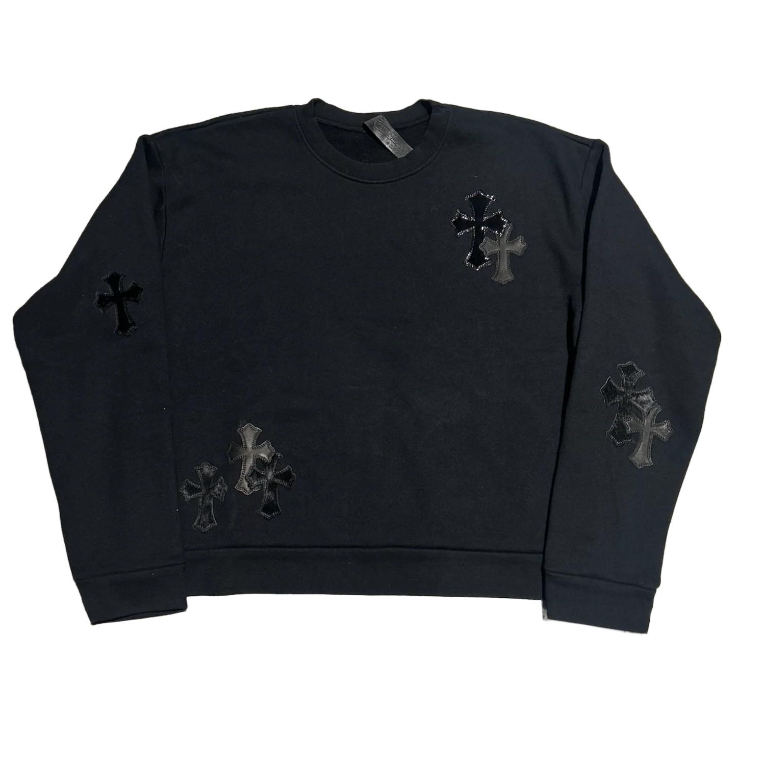 Chrome Hearts 'Cross Pony Patent Leather Patch' Black Crewneck