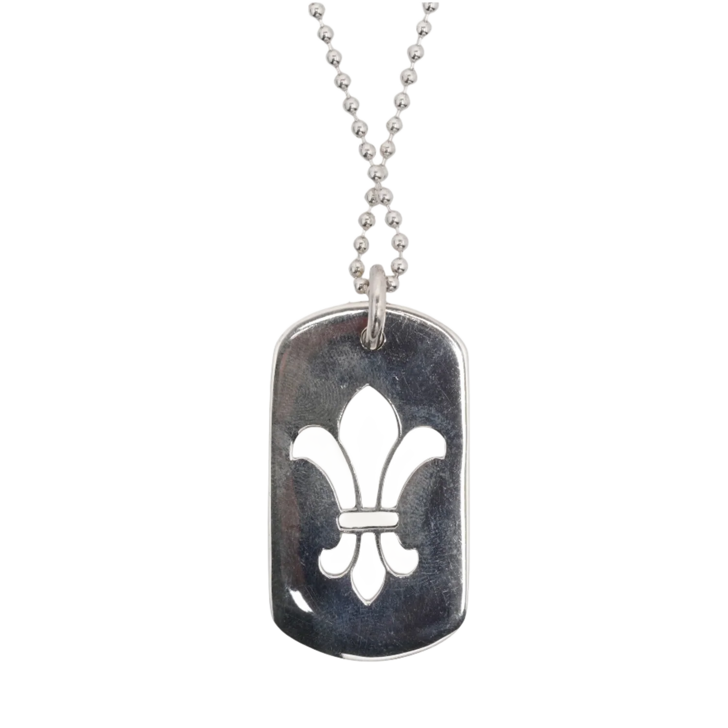 Chrome Hearts 'Fleur Dog Tag' Silver Pendant Ball Chain Necklace - Image 3