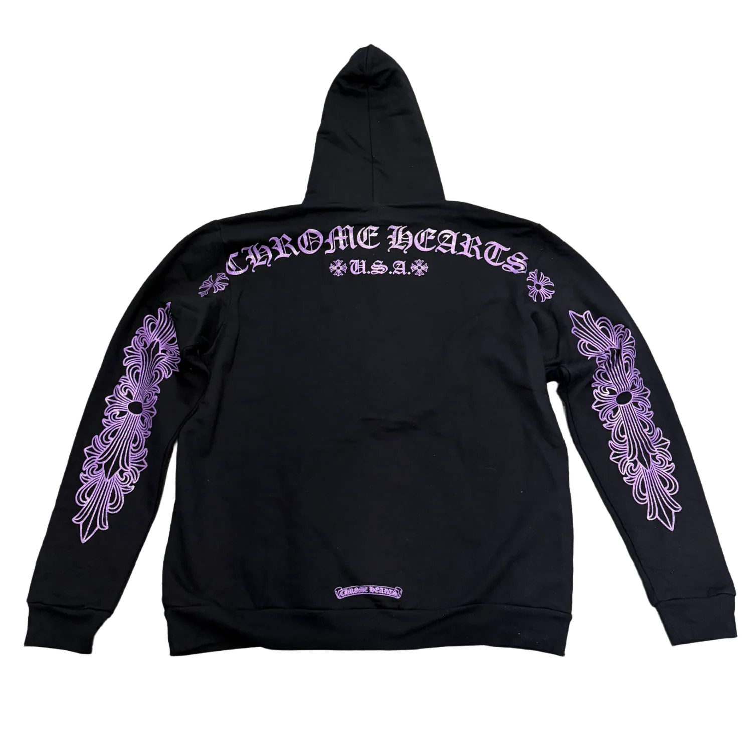 Chrome Hearts Friends and Family 'Purple Glitter' Horseshoe Floral Black Hoodie - Image 2