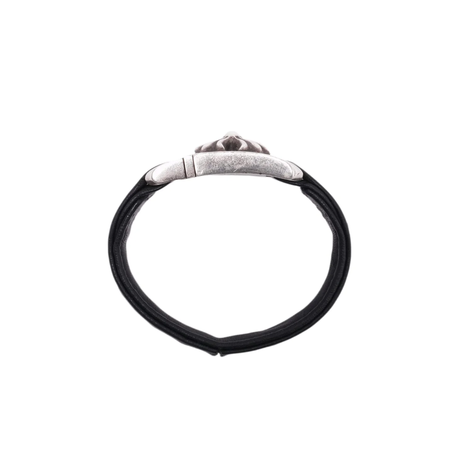 Chrome Hearts 'Leather Silver Cross' Bracelet