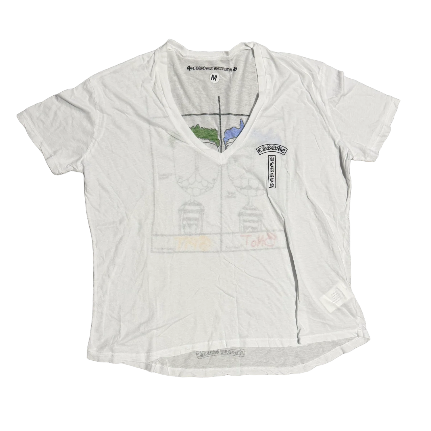 Chrome Hearts Matty Boy 'T-Bar Snot' White Womens V-Neck Tee