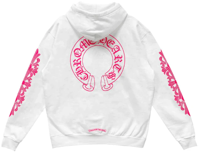 Chrome Hearts 'Pink' Horseshoe Floral White Hoodie - Image 2