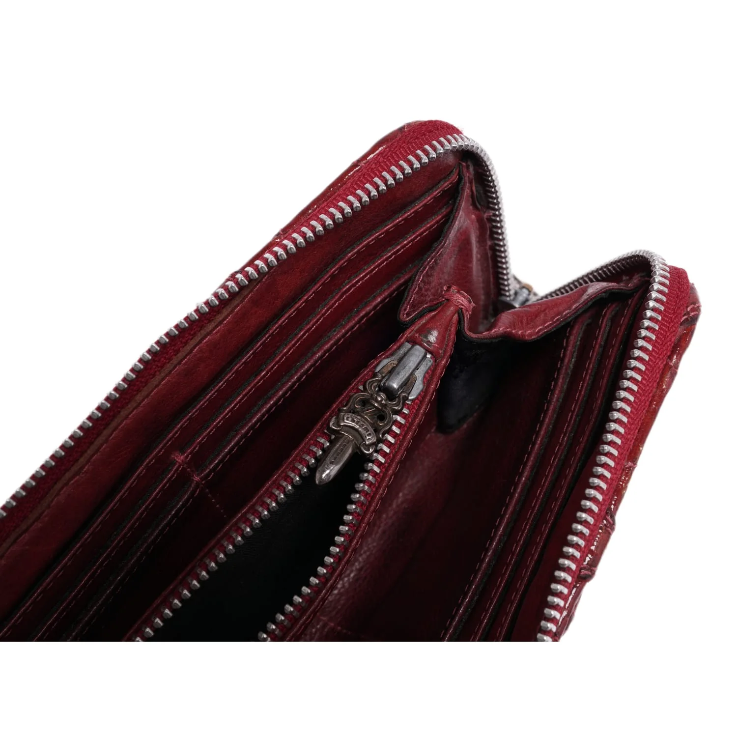 Chrome Hearts 'Red' Patent Leather Cross Patch Long Zip Wallet - Image 3
