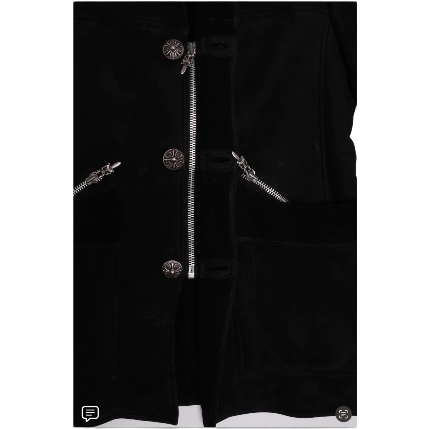 Chrome Hearts 'Suede Nubuk Leather' Zip Up Button Shearling Jacket - Image 3