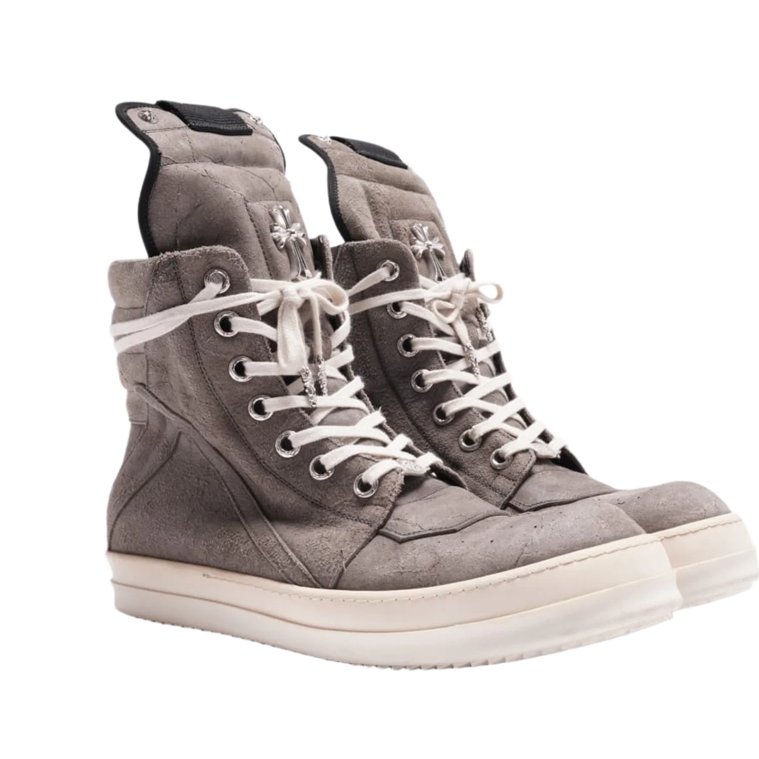 Chrome Hearts x Rick Owens 'Grey' Suede Geobasket Sneakers - Image 2