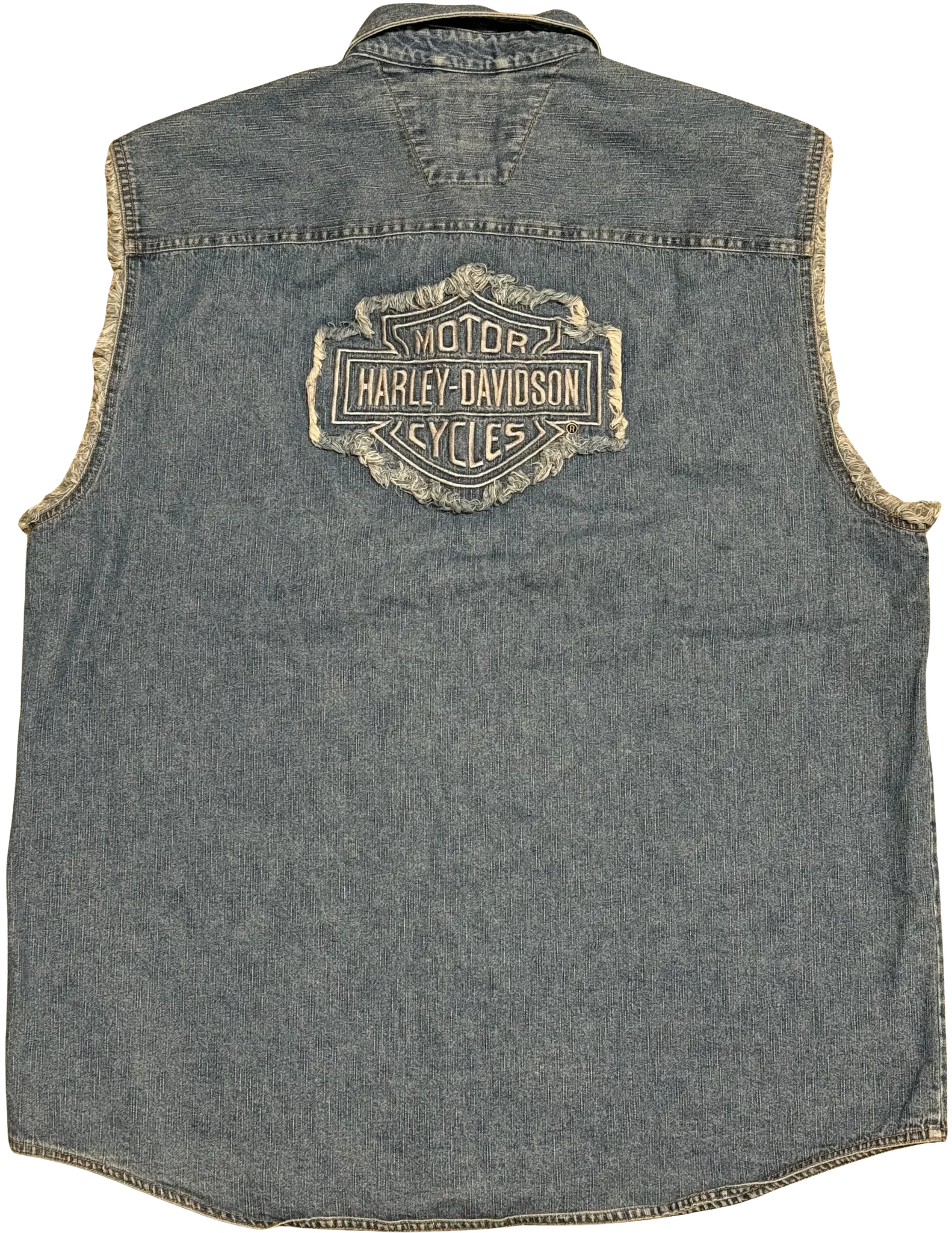Harley Davidson '100 Years' Vintage Cutoff Button Jean Shirt - Image 2