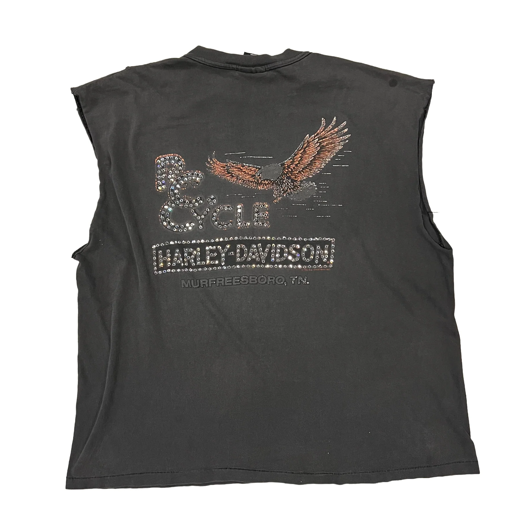 Harley Davidson 'Blue Flame' Rhinestone Vintage Cutoff - Image 2