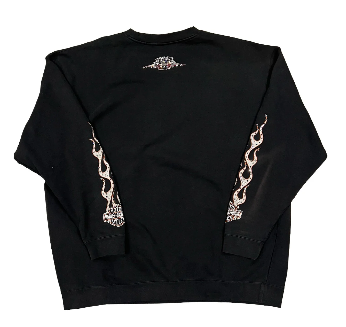 Harley Davidson 'Flame Sleeve' Rhinestone Vintage Crewneck - Image 2