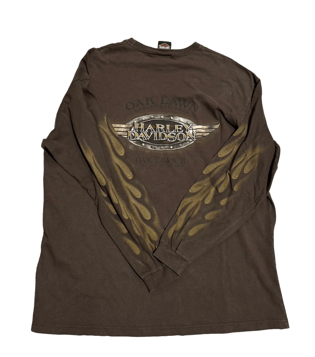 Harley Davidson 'Oak Lawn' Brown Vintage Longsleeve - Image 2