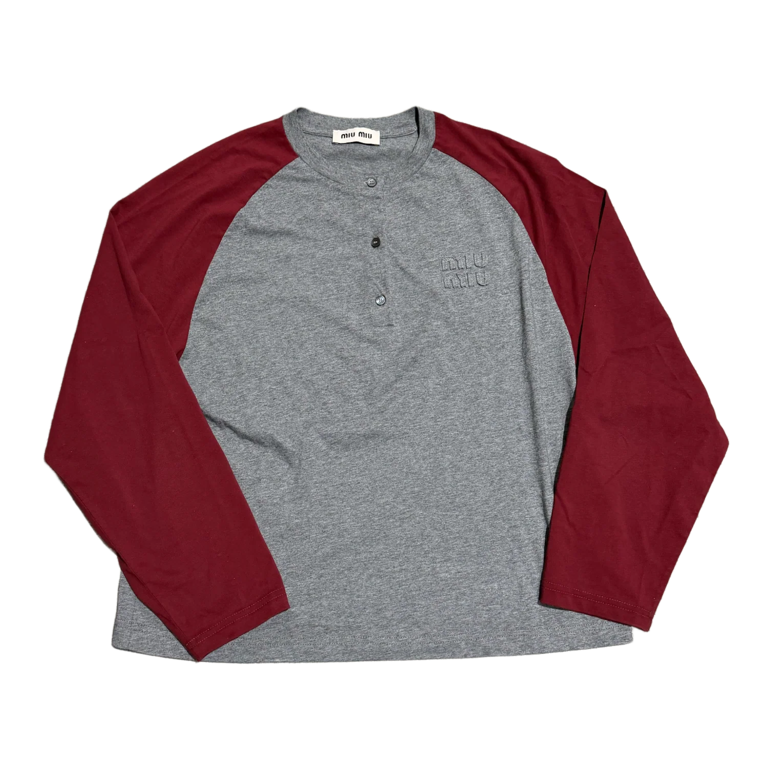 Miu Miu 'Grey/Maroon' Henley Longsleeve