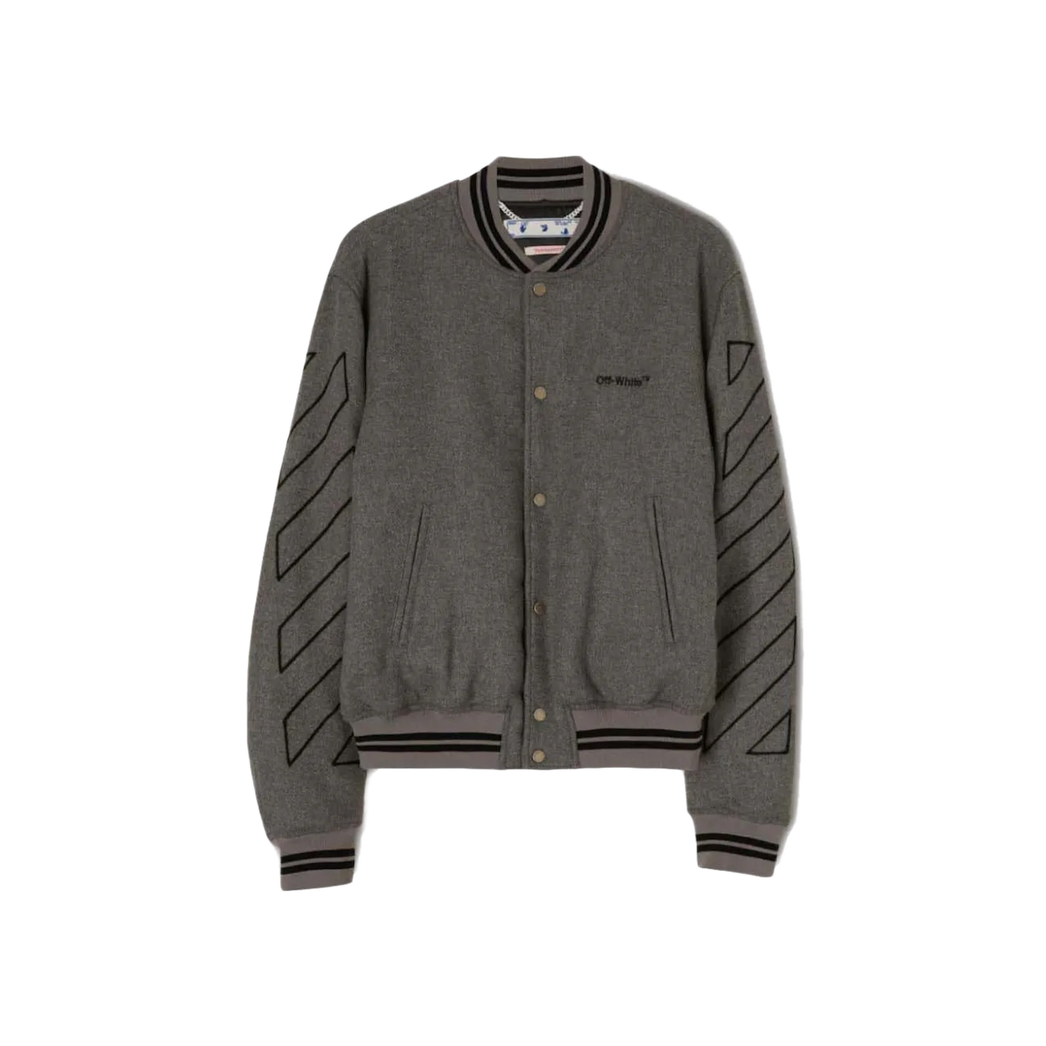 OFF-WHITE Diag Outline Wool Varsity Jacket Grey