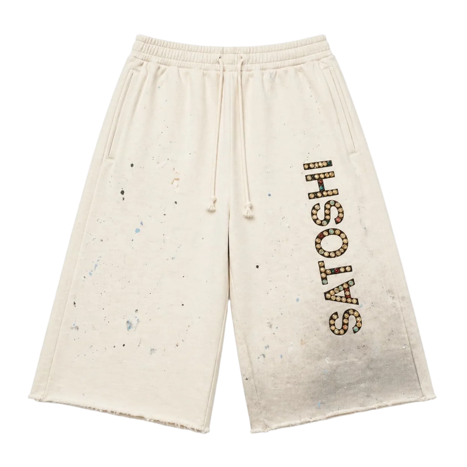 Satoshi Nakamoto 'White' Drifter Studded Sweat Shorts