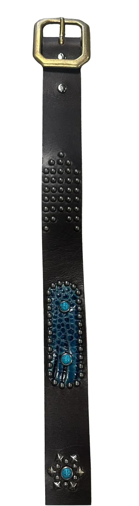 Studded 'Blue Snakeskin' Dark Brown Belt - Image 2