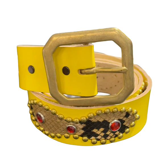Studded 'Brown Snakeskin Sun Gem' Yellow Belt