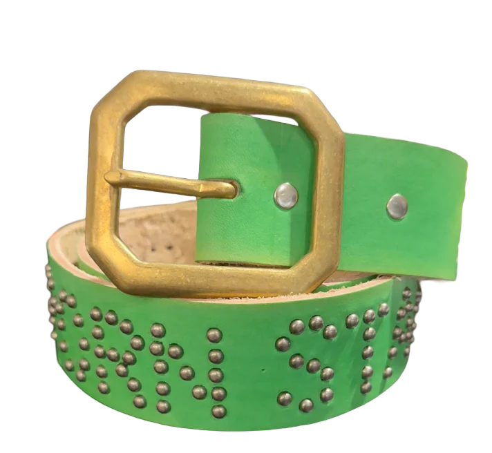 Studded 'Checkered Leather Porn Star Sun Gem' Green Belt
