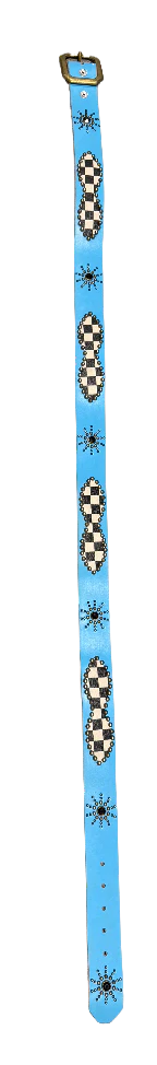 Studded 'Checkered Leather/ Sun Gem' Blue Belt - Image 2