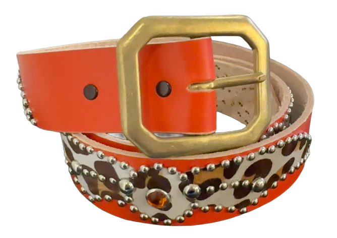 Studded 'Cow Hair Spider Gem' Orange Belt