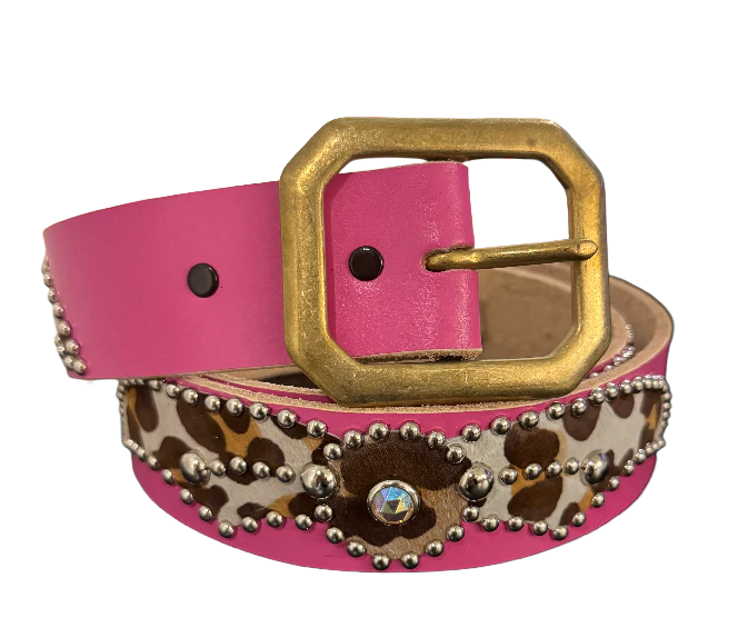 Studded 'Cow Hair Spider Gem' Pink Belt