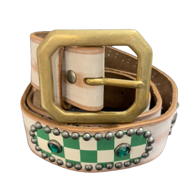Studded 'Green Checkered Sun Gem' Salmon Belt