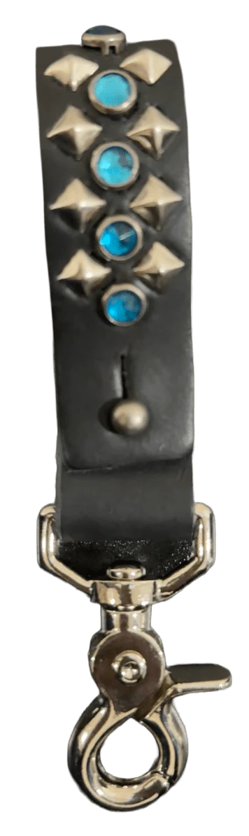Studded Leather Keychain 'Turqoise/Silver'