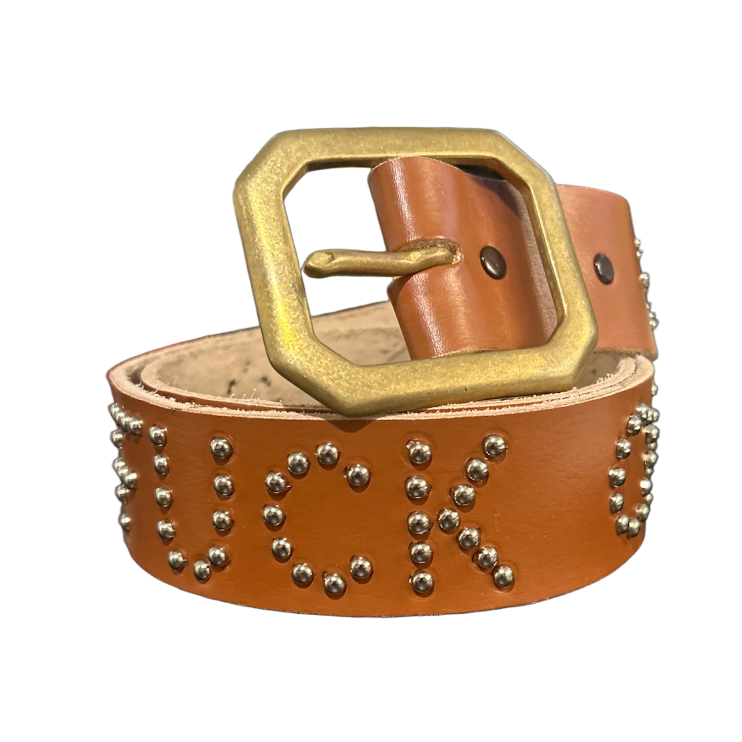 Studded 'Red/Orange Sun' Brown Fuck Off Leather Belt