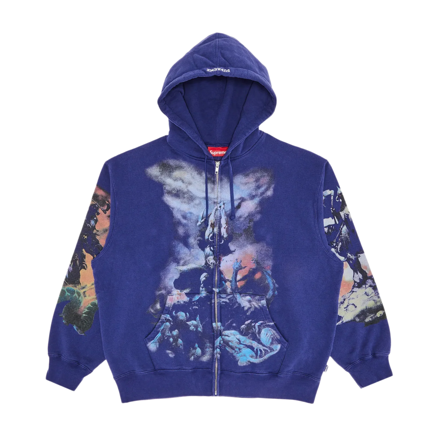 Supreme 'Frazetta' Washed Navy Zip Up Hoodie