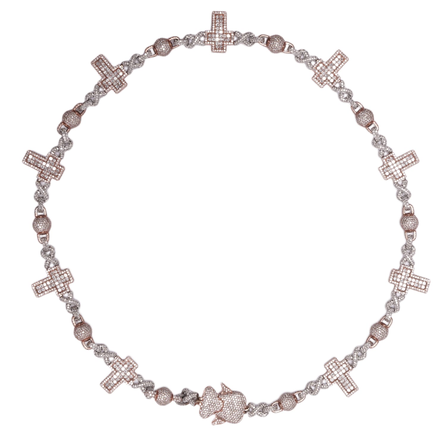 Two-Tone White and Rose Gold 'Infinity Ball & Cross Link' 10in Diamond Chain